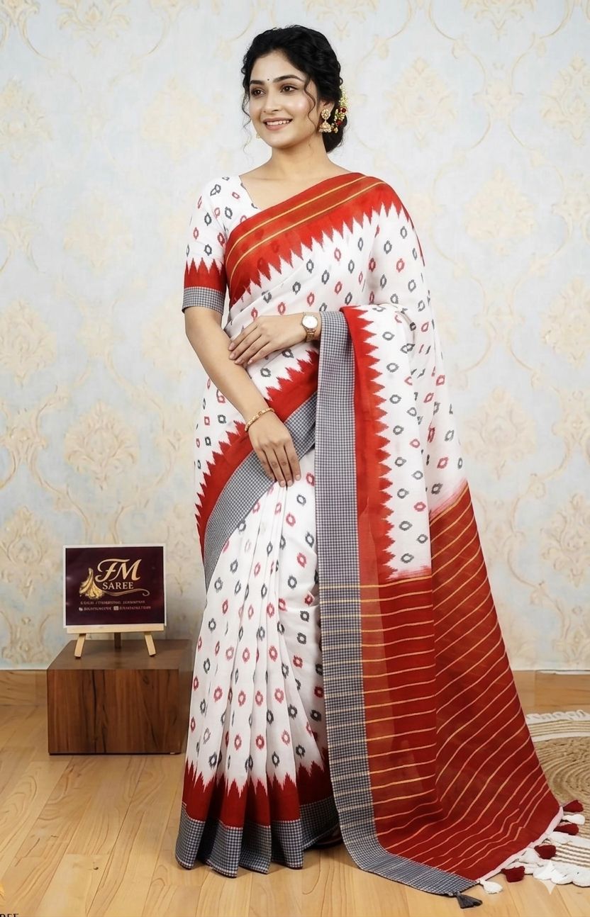 Boishakhi Red & White Saree