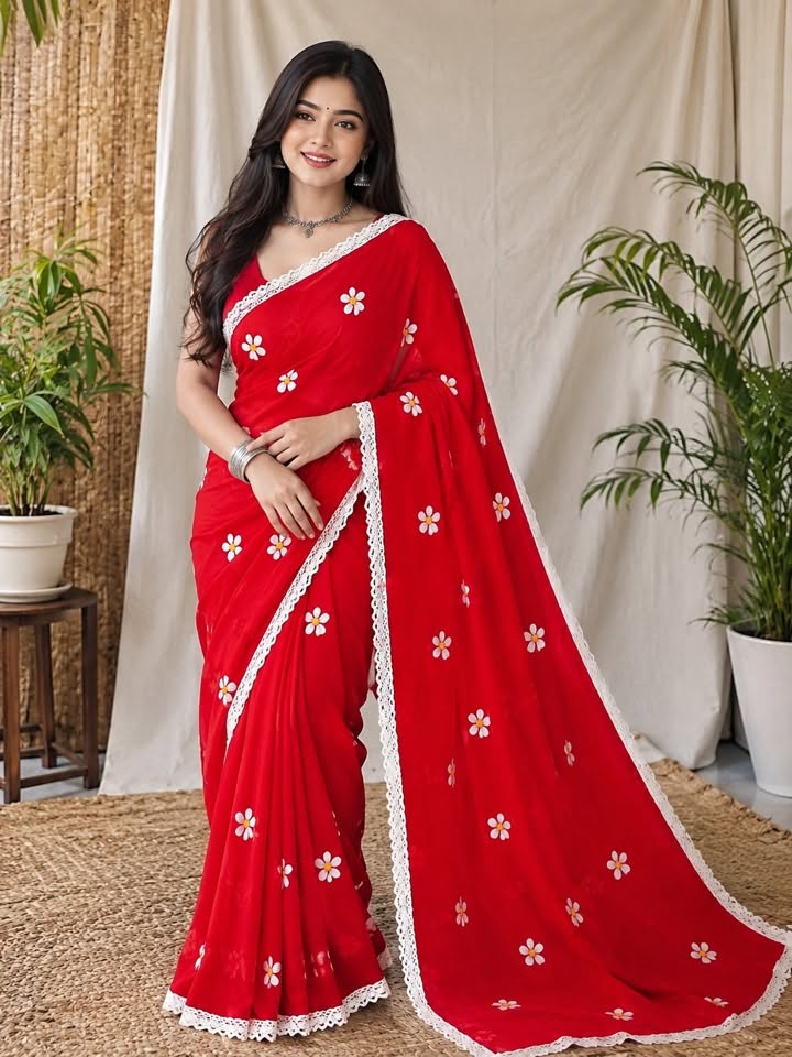রেড ডেইজি এলিগেন্স শাড়ি
